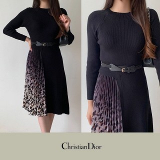 디* 23FW PLEATED LEOPARD SKIRT KNIT MIDI DRESS (여성)