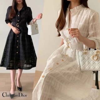 디* 23SS Check see-throught belt long dress (여성)